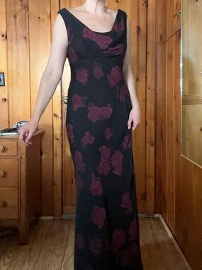 Vintage 90s Betsy & Adam by Jaslene Black Floral Dress